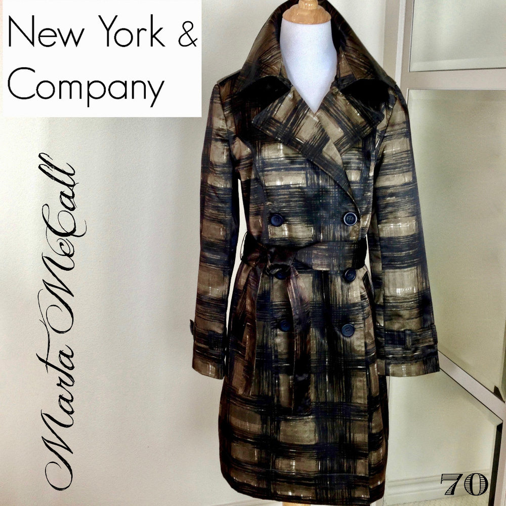 NEW YORK & COMPANY S Black Bronze Plaid Trench